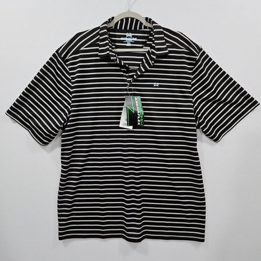 Cinch Arenaflex Polo Mens Size‎ 2XL Black Striped Short Sleeve Performance Shirt
